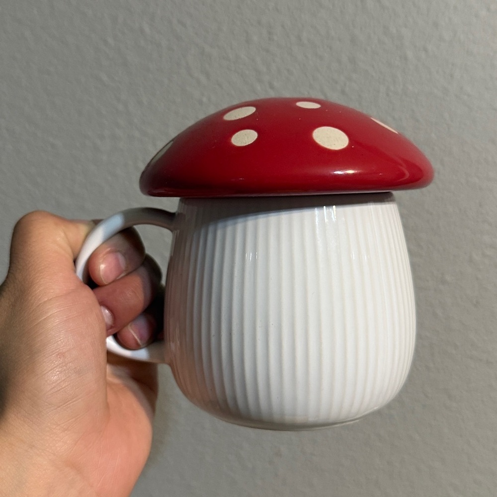 World Market White / Red Mushroom Coffee Mug